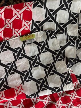 Echo Red, Black & White Geometric Silk Scarf